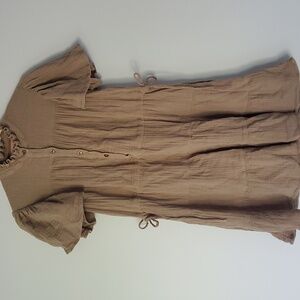 Neiman Marcus Brown Ruffled Button-Up Dress